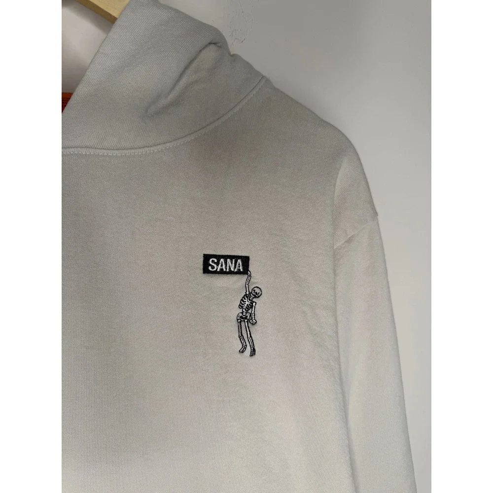 SANA Detroit Skeleton Logo Hoodie Off White Cream Size Small Streetwear Pullover